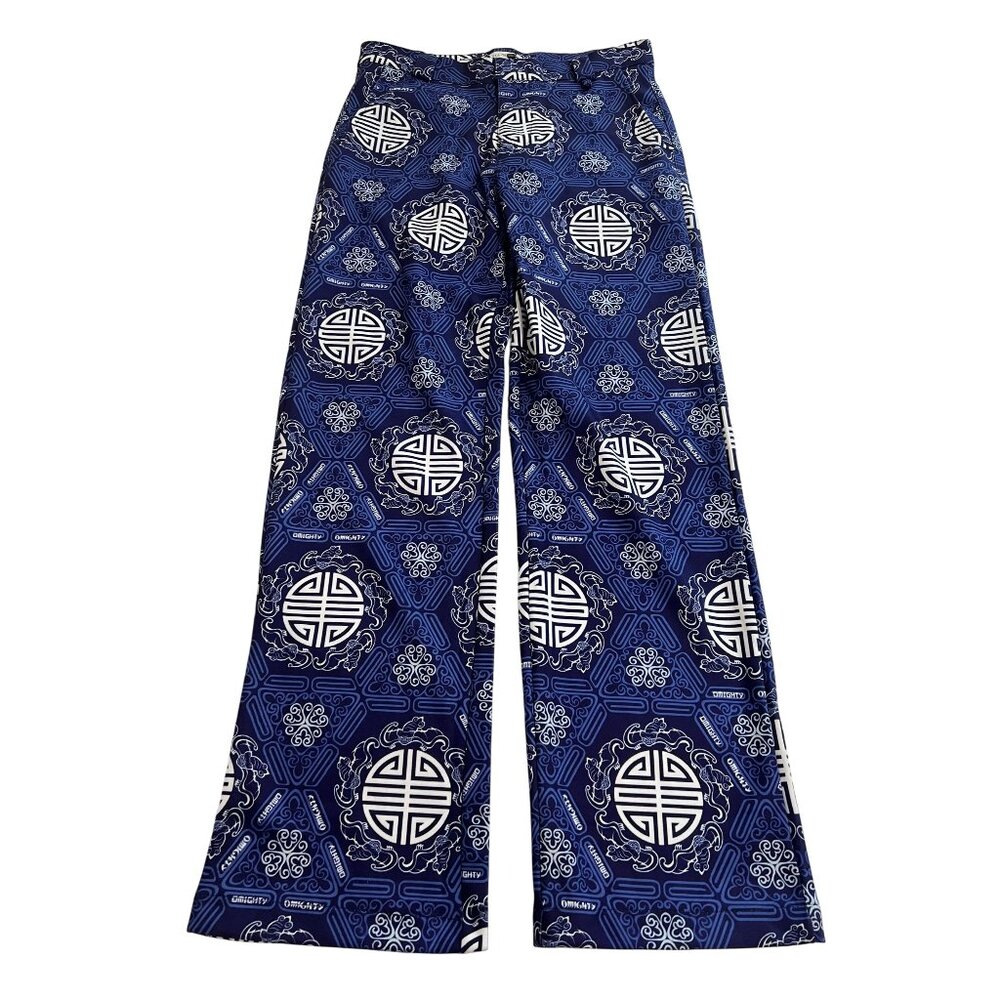 OMIGHTY Straight Leg Medallion Print Pants in Blue